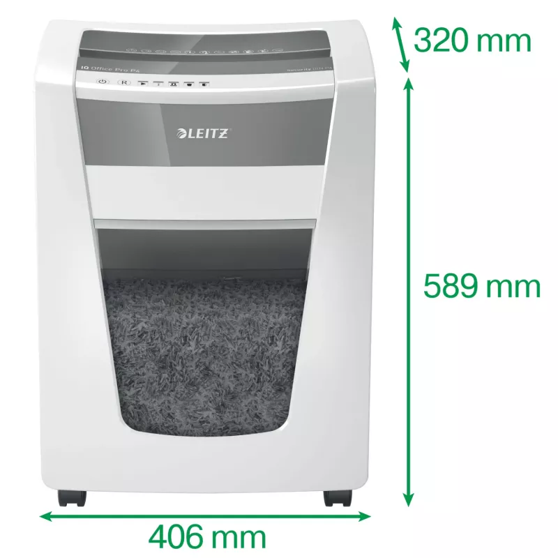 Leitz IQ Office Pro niszczarka do papieru P4, cięcie krzyżowe, 23 cm, 4 x 40 mm, 30 L, 275 arkuszy, 55 dB