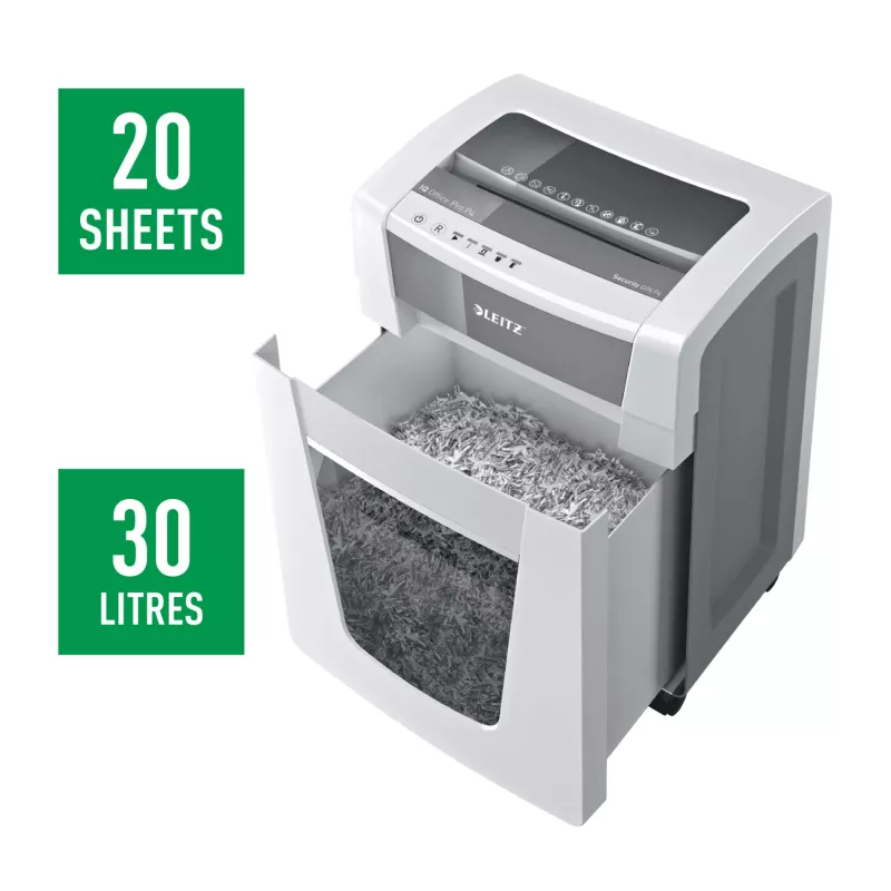 Leitz IQ Office Pro niszczarka do papieru P4, cięcie krzyżowe, 23 cm, 4 x 40 mm, 30 L, 275 arkuszy, 55 dB