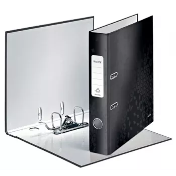 Leitz Segregator dźwigniowy 180° WOW POB/Laminowany A4/50mm, A4, pierścienie Q, przechowywanie, karton, czarny, 350 arkuszy