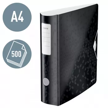 Leitz Szeroka teczka aktowa Active PP WOW A4/80 mm, A4, pierścienie D, przechowywanie, pianka poliuretanowa, czarna, 500 arkuszy