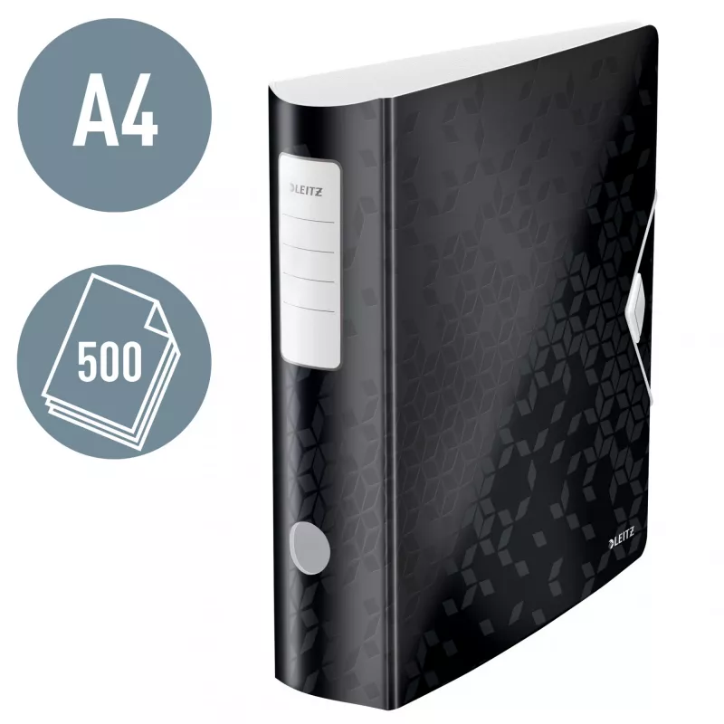 Leitz Szeroka teczka aktowa Active PP WOW A4/80 mm, A4, pierścienie D, przechowywanie, pianka poliuretanowa, czarna, 500 arkuszy