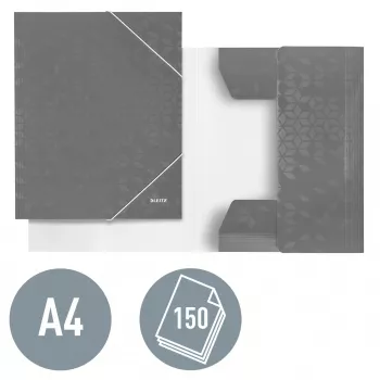 Leitz 3-klapkowa teczka WOW Card/POB A4, Teczka z klapkami, A4, Polipropylen (PP), Czarny, 150 arkuszy, Elastyczna opaska