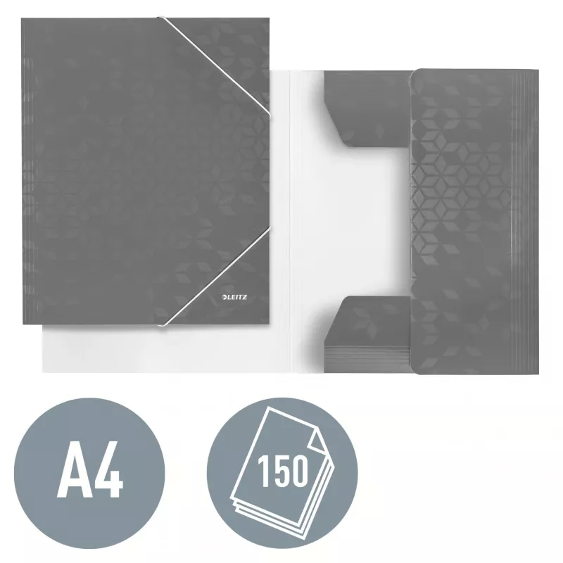 Leitz 3-klapkowa teczka WOW Card/POB A4, Teczka z klapkami, A4, Polipropylen (PP), Czarny, 150 arkuszy, Elastyczna opaska