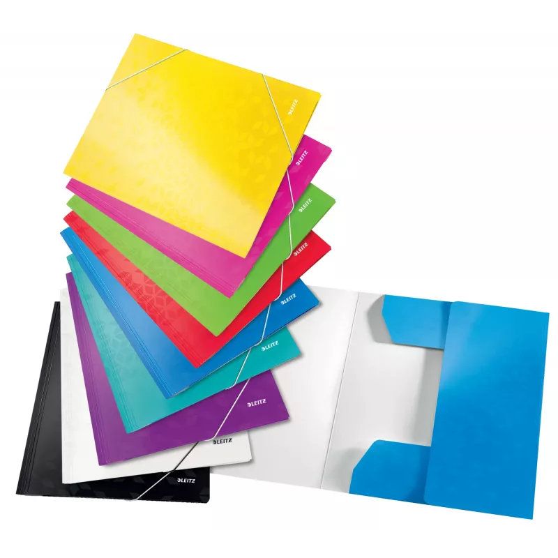 Leitz 3-klapkowa teczka WOW Card/POB A4, Teczka z klapkami, A4, Polipropylen (PP), Czarny, 150 arkuszy, Elastyczna opaska