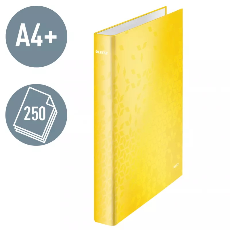 Segregator Leitz WOW Laminowany A4+ 2DR/25mm, A4+, pierścienie w kształcie D, karton, żółty, 250 arkuszy, 80 g/m²