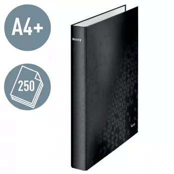 Leitz Ringbinder WOW Laminowany A4+ 2DR/25mm, A4+, Kółka w kształcie D, Karton, Czarny, 250 arkuszy, 80 g/m²