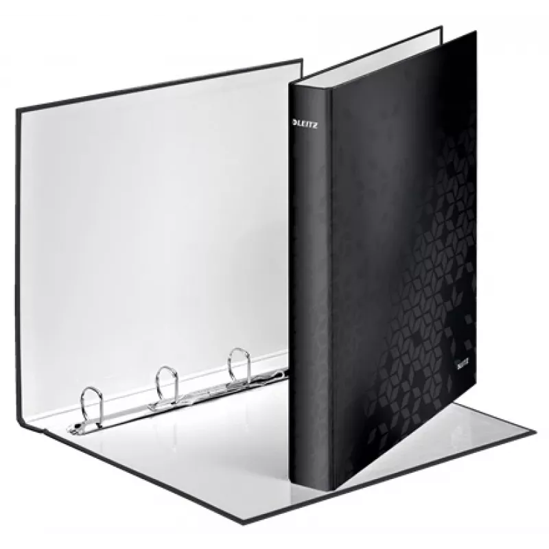 Leitz Ringbinder WOW Laminowany A4+ 4DR/25mm, A4, Okrągły pierścień, Przechowywanie, Karton, Czarny, Błyszczący
