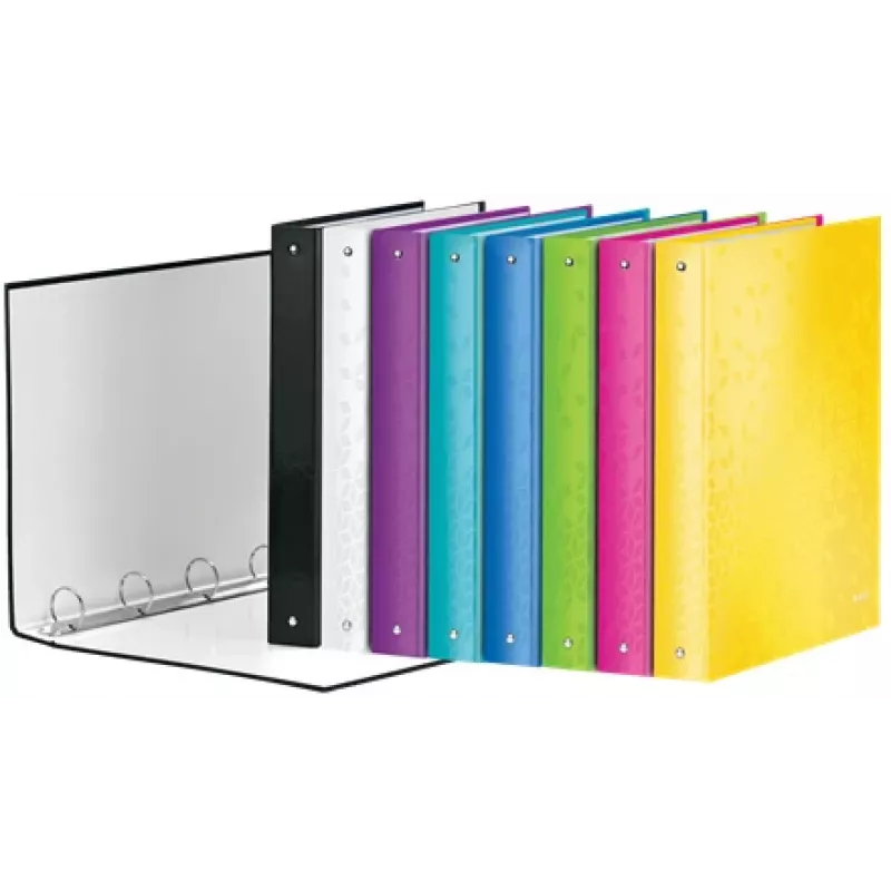 Leitz Ringbinder WOW Laminowany A4+ 4DR/25mm, A4, Okrągły pierścień, Przechowywanie, Karton, Czarny, Błyszczący