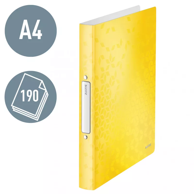 Leitz Ringbinder WOW PP A4 2RR/25mm, A4, okrągłe pierścienie, polipropylen (PP), żółty, 190 arkuszy, 80 g/m²