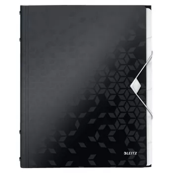 Leitz Divider Book WOW PP, 6 kart przekładek, konwencjonalna teczka, A4, polipropylen (PP), czarny, błyszczący, 200 kartek