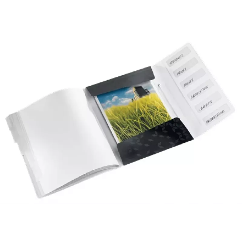 Leitz Divider Book WOW PP, 6 kart przekładek, konwencjonalna teczka, A4, polipropylen (PP), czarny, błyszczący, 200 kartek