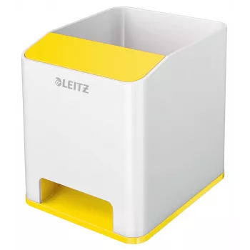Leitz Sound Pen Holder WOW, biały, żółty, polistyren, 90 mm, 101 mm, 100 mm, 140 g