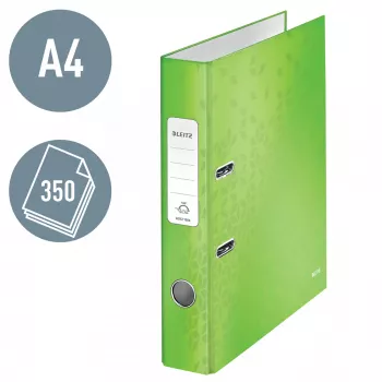 Leitz Segregator dźwigniowy 180° WOW POB/Laminowany A4/50mm, A4, pierścienie w kształcie D, karton, zielony, 350 arkuszy, 285 mm