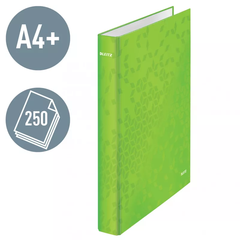 Leitz Ringbinder WOW Laminowany A4+ 2DR/25mm, A4+, D-ring, Karton, Zielony, 250 arkuszy, 80 g/m²