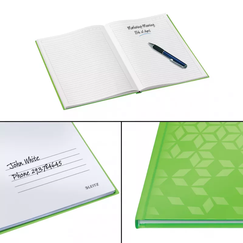 Leitz Notebook WOW A5 w linie, twarda oprawa, 90g/80 arkuszy, Wzór, Zielony, A5, 80 arkuszy, 80 g/m², Papier w linie