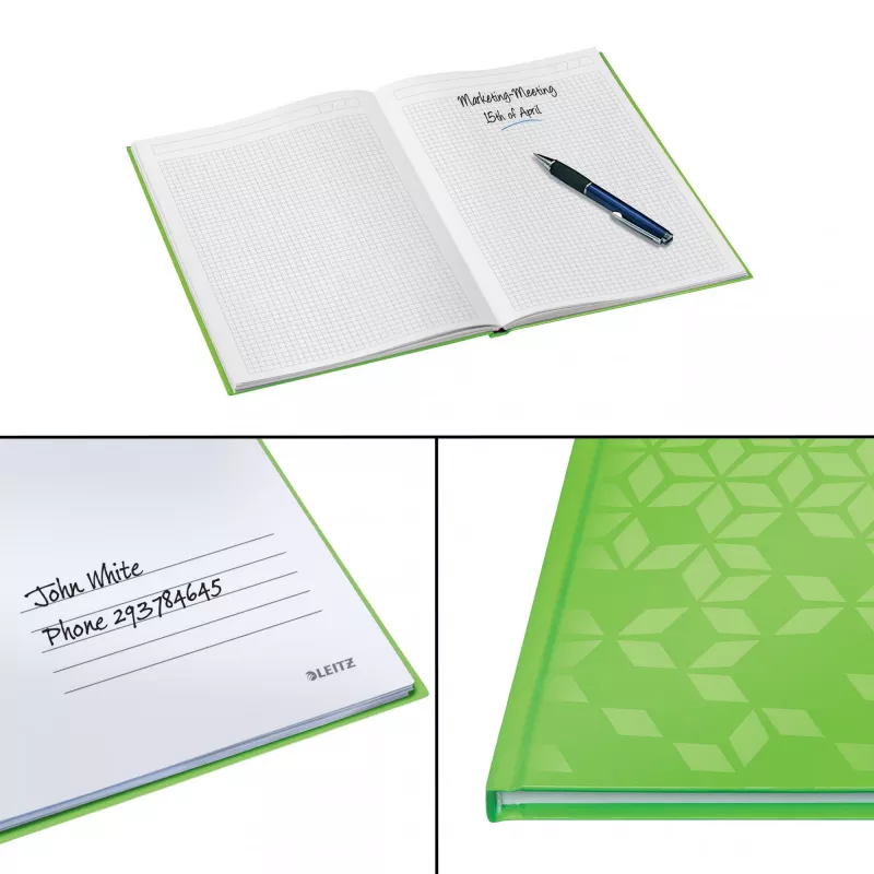 Notatnik Leitz WOW A5 w kratkę z twardą oprawą, Wzór, Zielony, A5, 80 kartek, 80 g/m², w kratkę
