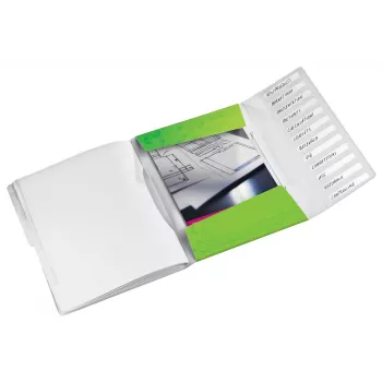 Leitz WOW PP karton segregatorowy z 12 przekładkami, A4, polipropylen (PP), zielony, 200 arkuszy, 80 g/m², 265 mm
