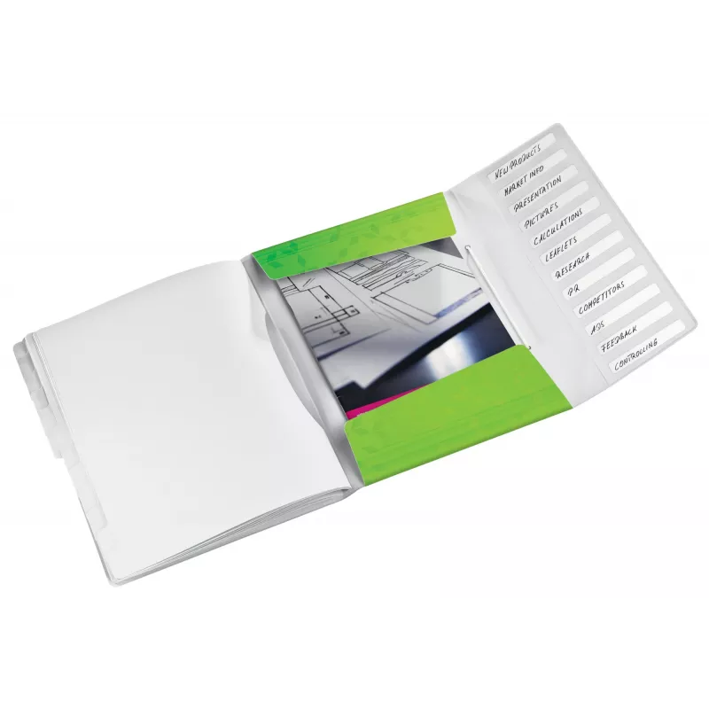 Leitz WOW PP karton segregatorowy z 12 przekładkami, A4, polipropylen (PP), zielony, 200 arkuszy, 80 g/m², 265 mm