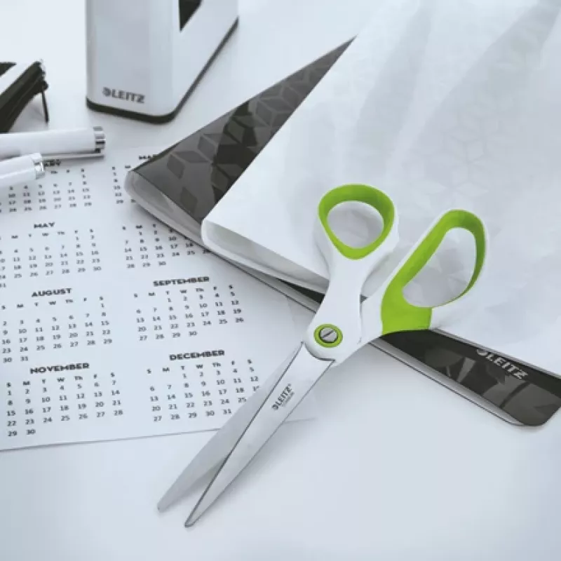 Leitz WOW Titanium Office Scissors 205 mm, Adult, prosty cut, Single, Green, biały, Stainless steel, Office scissors