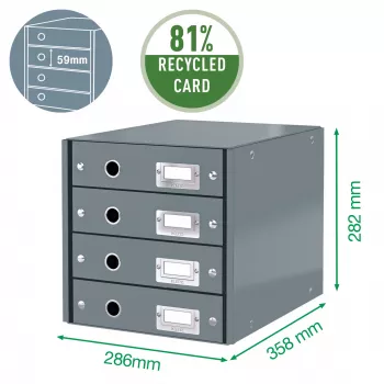 Leitz Click & Store WOW Szafka na szuflady (4 szuflady), zielona, kartonowa, 286 mm, 356 mm, 282 mm