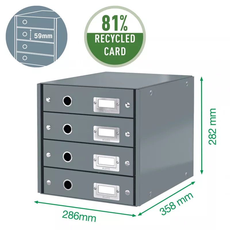 Leitz Click & Store WOW Szafka na szuflady (4 szuflady), zielona, kartonowa, 286 mm, 356 mm, 282 mm