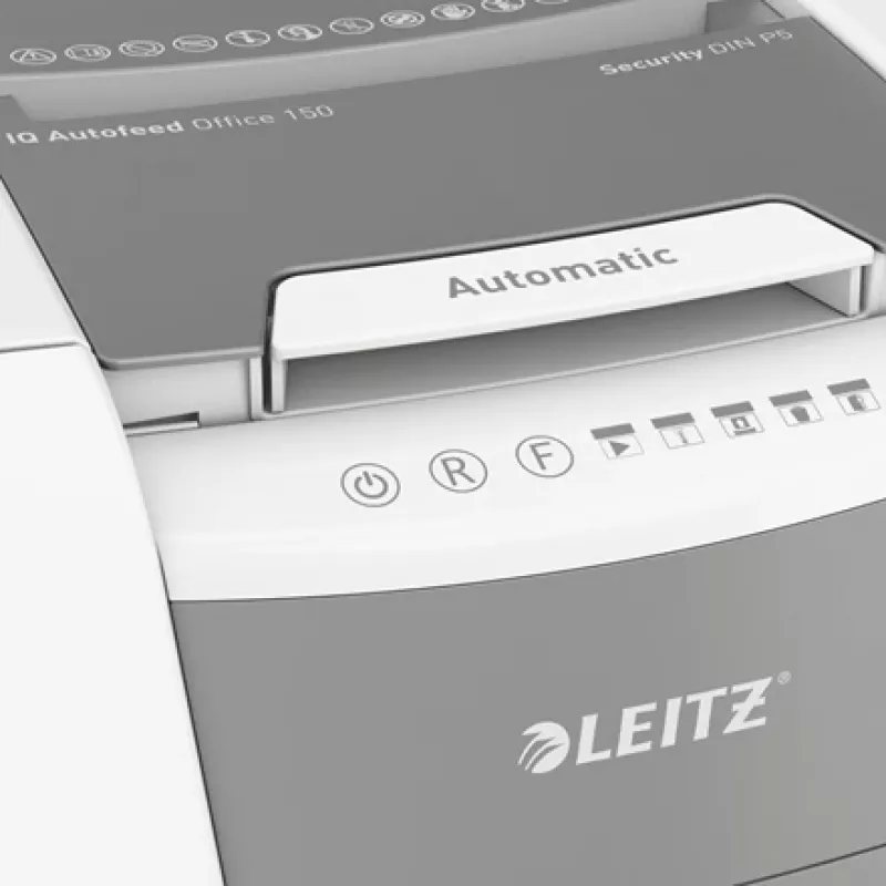 Leitz IQ Autofeed Office 150 Automatyczna niszczarka do papieru P5, cięcie mikro, 22 cm, 2 x 15 mm, 44 L, 500 arkuszy, 55 dB
