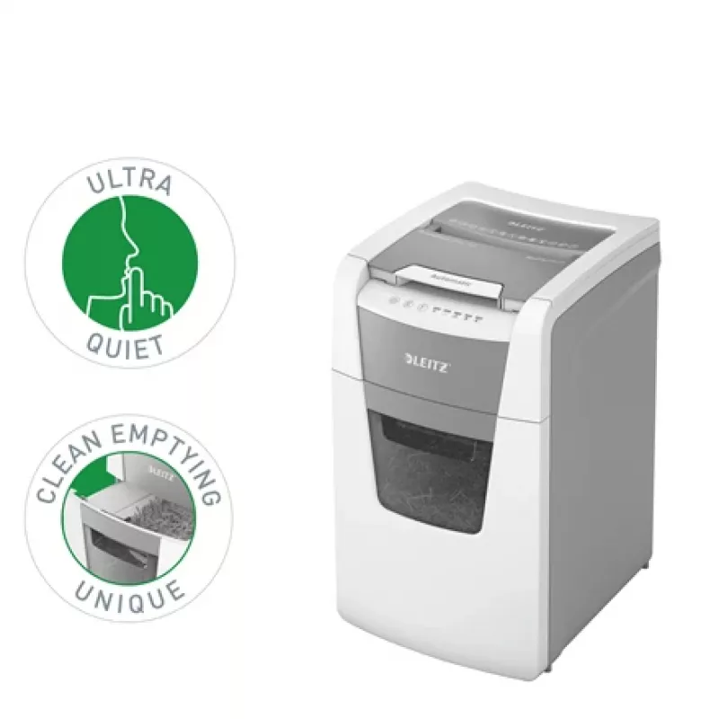Leitz IQ Autofeed Office 150 Automatyczna niszczarka do papieru P5, cięcie mikro, 22 cm, 2 x 15 mm, 44 L, 500 arkuszy, 55 dB