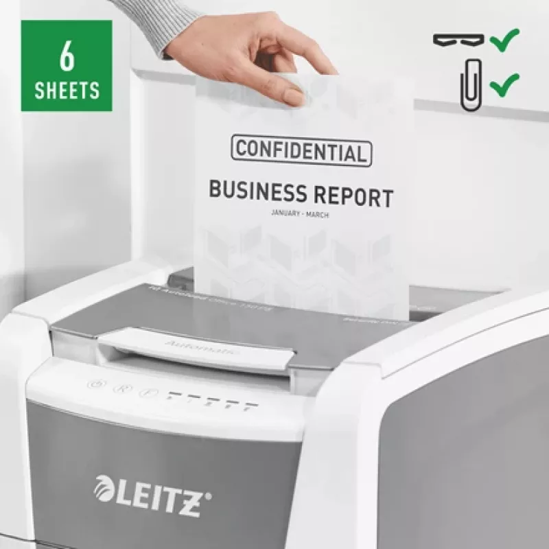 Leitz IQ Autofeed Office 150 Automatyczna niszczarka do papieru P5, cięcie mikro, 22 cm, 2 x 15 mm, 44 L, 500 arkuszy, 55 dB