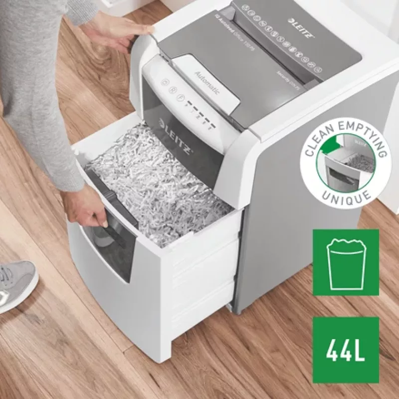 Leitz IQ Autofeed Office 150 Automatyczna niszczarka do papieru P5, cięcie mikro, 22 cm, 2 x 15 mm, 44 L, 500 arkuszy, 55 dB