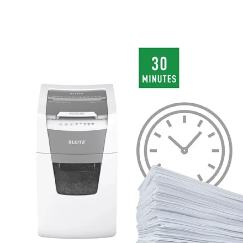 Leitz IQ Autofeed Office 150 Automatyczna niszczarka do papieru P5, cięcie mikro, 22 cm, 2 x 15 mm, 44 L, 500 arkuszy, 55 dB