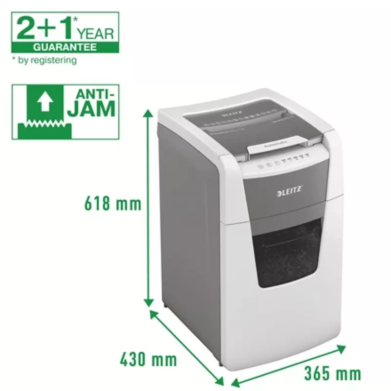 Leitz IQ Autofeed Office 150 Automatyczna niszczarka do papieru P5, cięcie mikro, 22 cm, 2 x 15 mm, 44 L, 500 arkuszy, 55 dB