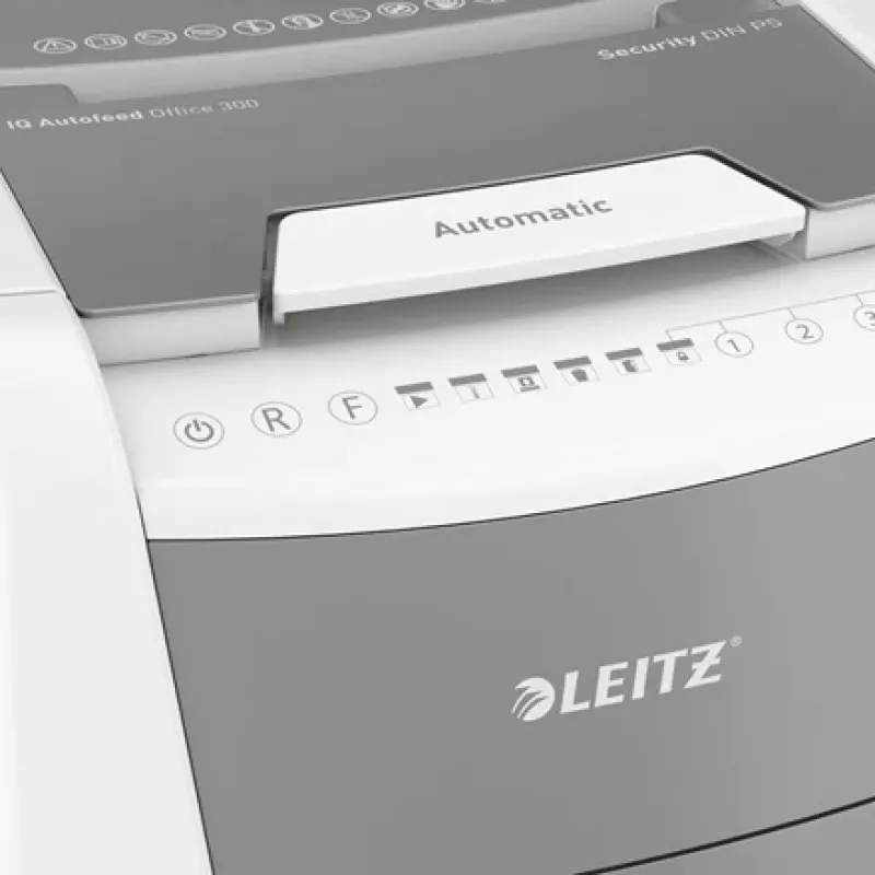 Leitz IQ Autofeed Office 300 Automatyczna niszczarka do papieru P5, cięcie na mikrokawałki, 22 cm, 2 x 15 mm, 60 l, 700 arkuszy, 55 dB