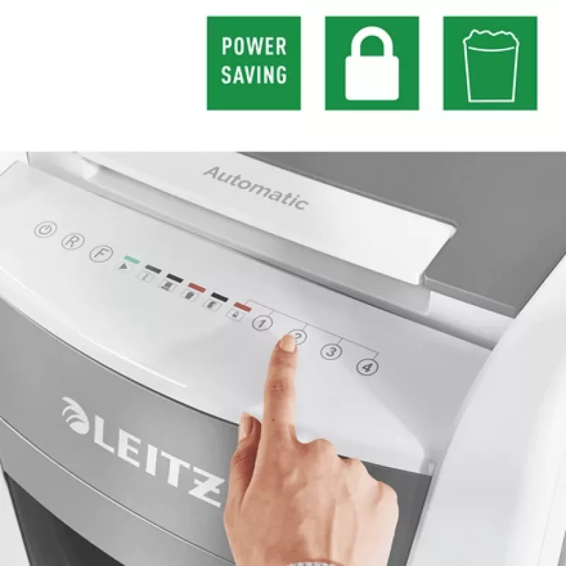 Leitz IQ Autofeed Office 300 Automatyczna niszczarka do papieru P5, cięcie na mikrokawałki, 22 cm, 2 x 15 mm, 60 l, 700 arkuszy, 55 dB