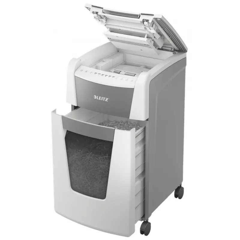 Leitz IQ Autofeed Office 300 Automatyczna niszczarka do papieru P5, cięcie na mikrokawałki, 22 cm, 2 x 15 mm, 60 l, 700 arkuszy, 55 dB