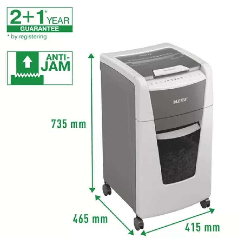 Leitz IQ Autofeed Office 300 Automatyczna niszczarka do papieru P5, cięcie na mikrokawałki, 22 cm, 2 x 15 mm, 60 l, 700 arkuszy, 55 dB