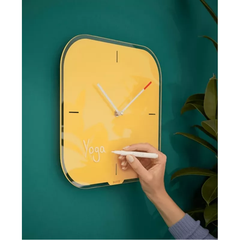 Leitz Cosy Silent Glass Wall Clock, Square, żółty, 300 mm, 300 mm, 40 mm, 1,6 kg