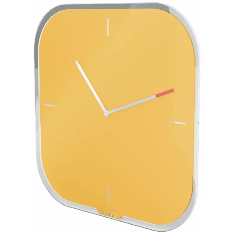 Leitz Cosy Silent Glass Wall Clock, Square, żółty, 300 mm, 300 mm, 40 mm, 1,6 kg