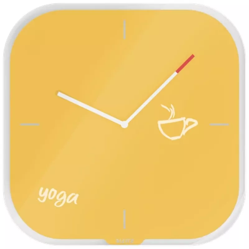 Leitz Cosy Silent Glass Wall Clock, Square, żółty, 300 mm, 300 mm, 40 mm, 1,6 kg