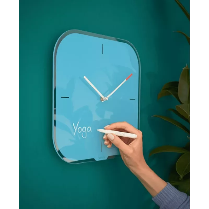Leitz Cosy Silent Glass Wall Clock, kwadratowy, niebieski, 300 mm, 300 mm, 40 mm, 1,6 kg