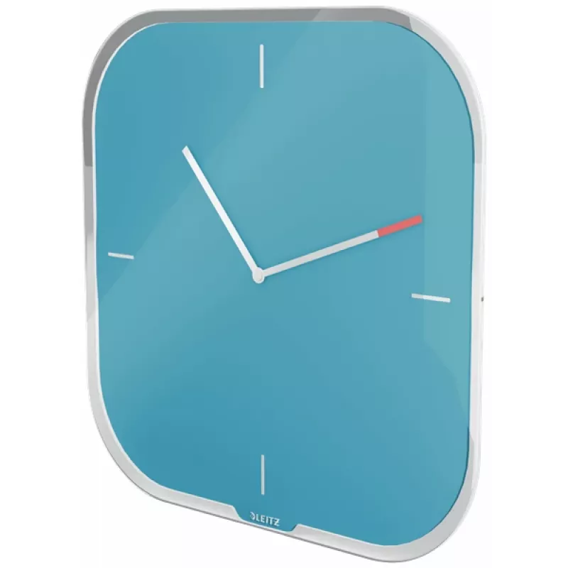 Leitz Cosy Silent Glass Wall Clock, kwadratowy, niebieski, 300 mm, 300 mm, 40 mm, 1,6 kg