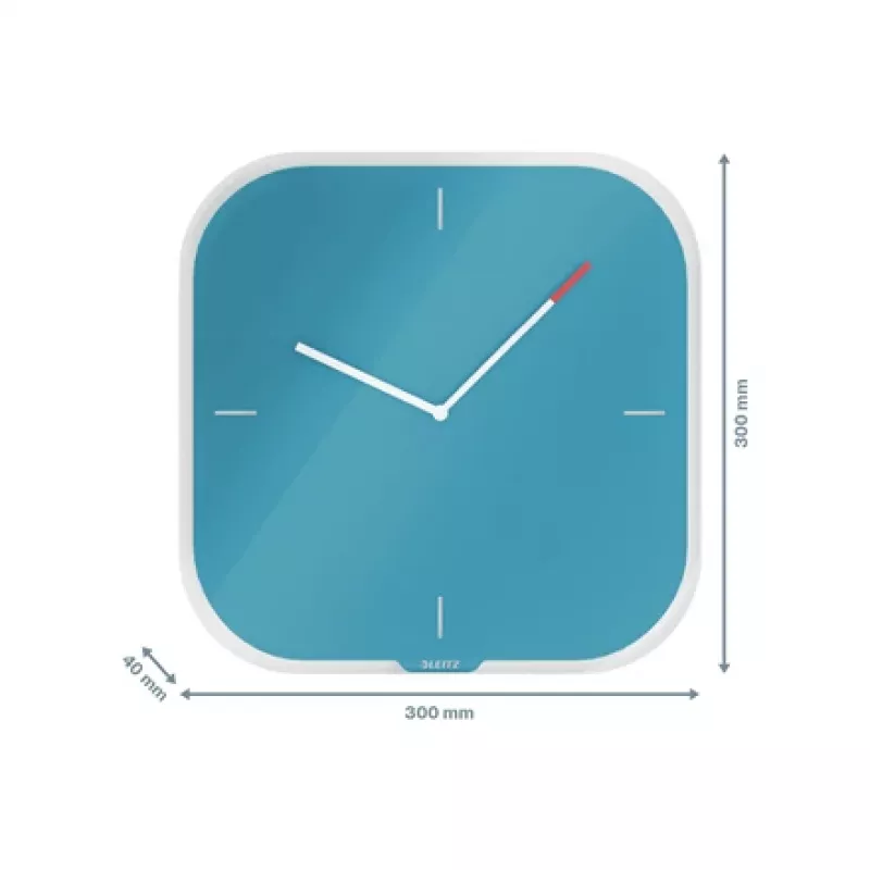 Leitz Cosy Silent Glass Wall Clock, kwadratowy, niebieski, 300 mm, 300 mm, 40 mm, 1,6 kg
