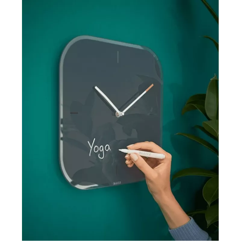 Leitz Cosy Silent Glass Wall Clock, Square, Czarny, 300 mm, 300 mm, 40 mm, 1.6 kg