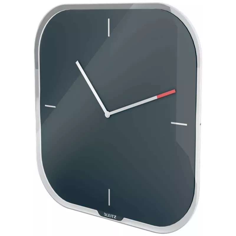 Leitz Cosy Silent Glass Wall Clock, Square, Czarny, 300 mm, 300 mm, 40 mm, 1.6 kg