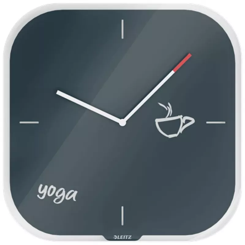 Leitz Cosy Silent Glass Wall Clock, Square, Czarny, 300 mm, 300 mm, 40 mm, 1.6 kg