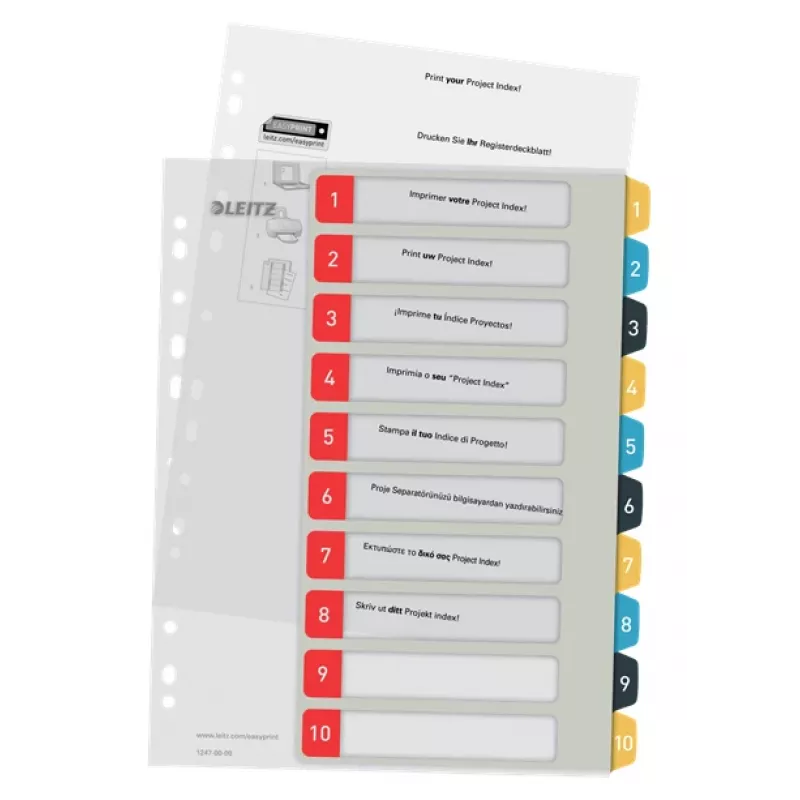 Leitz Cosy 1-10 Printable Index, PP, indeks numeryczny, polipropylen (PP), pionowo, A4 Maxi, 245 mm, 305 mm