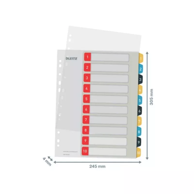 Leitz Cosy 1-10 Printable Index, PP, indeks numeryczny, polipropylen (PP), pionowo, A4 Maxi, 245 mm, 305 mm