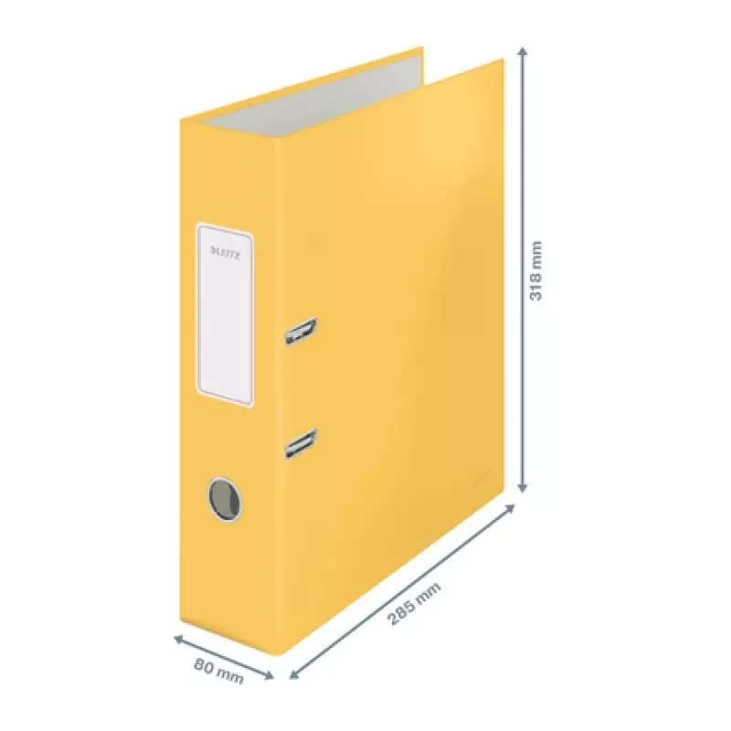 Leitz 180° Cosy segregator dźwigniowy Soft Touch 80 mm, A4, karton, żółty, powierzchnia teksturowana, 600 arkuszy, 80 g/m²