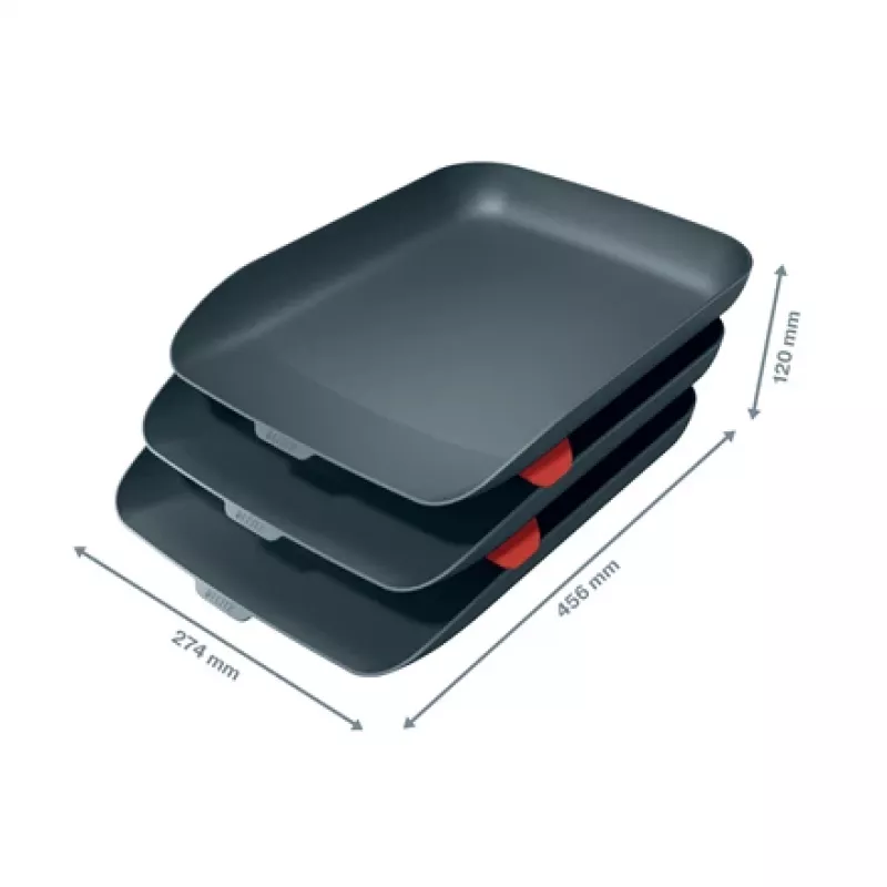 Leitz Cosy Letter Tray, Set of 3, Polystyrene (PS), Czarny, A4, A4, 274 mm, 456 mm