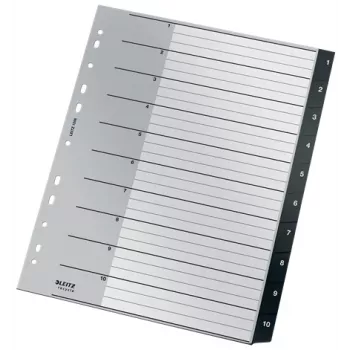 Leitz Recycle Index, PP, extra szeroki, Numeric tab index, Polipropylen (PP), Czarny, Biały, Pionowa, A4 Maxi, 160 g/m²