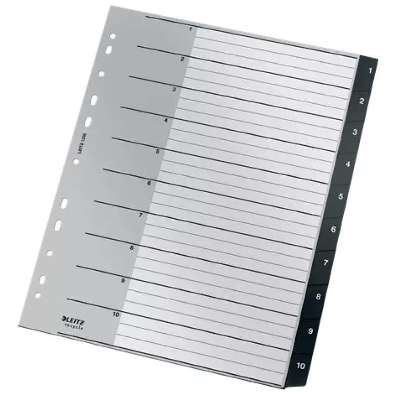 Leitz Recycle Index, PP, extra szeroki, Numeric tab index, Polipropylen (PP), Czarny, Biały, Pionowa, A4 Maxi, 160 g/m²